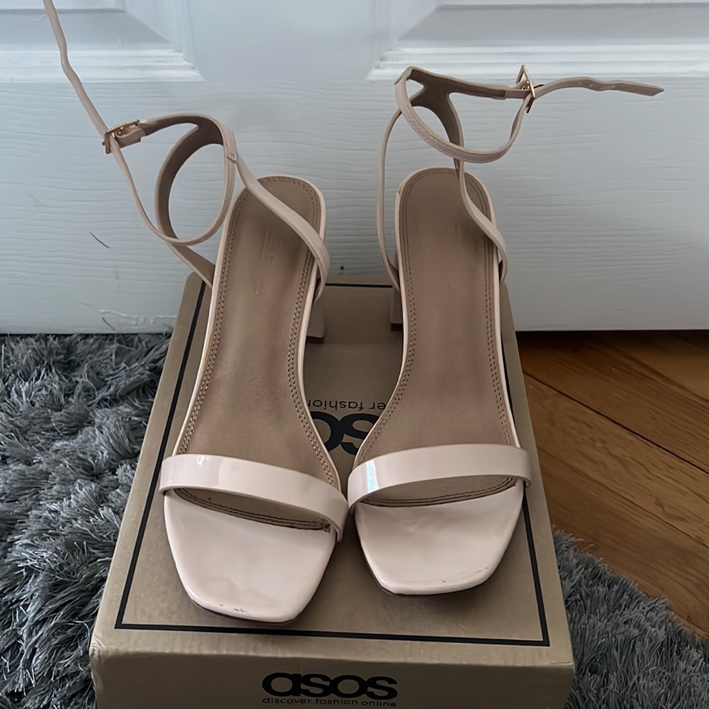 Asos Barely There Block Heel - Patent Leather Nude - image 3
